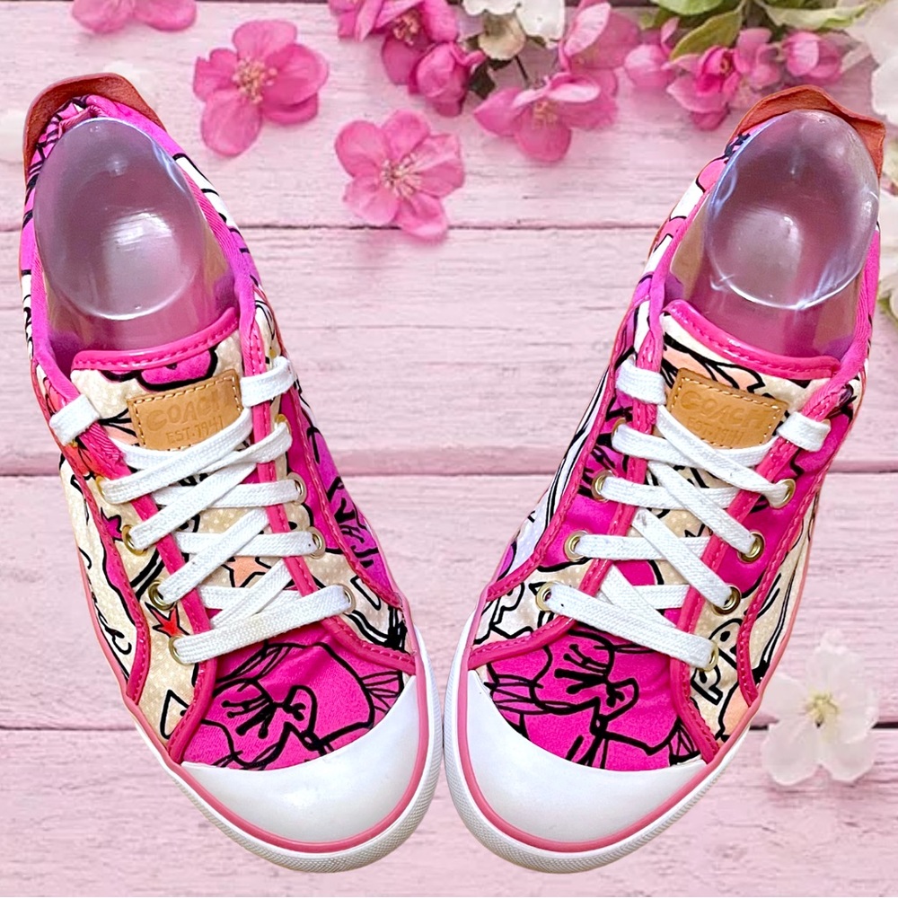 Coach Poppy Barrett Pink Spring Low Top Patent Sneakers Shoes Size 9 - Picture 2 of 13